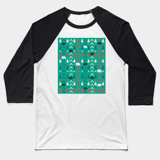 Winter bear pattern in green Baseball T-Shirt by cocodes